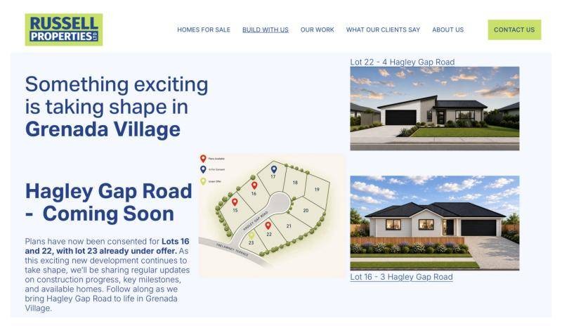 Property developer website page about a new subdivision